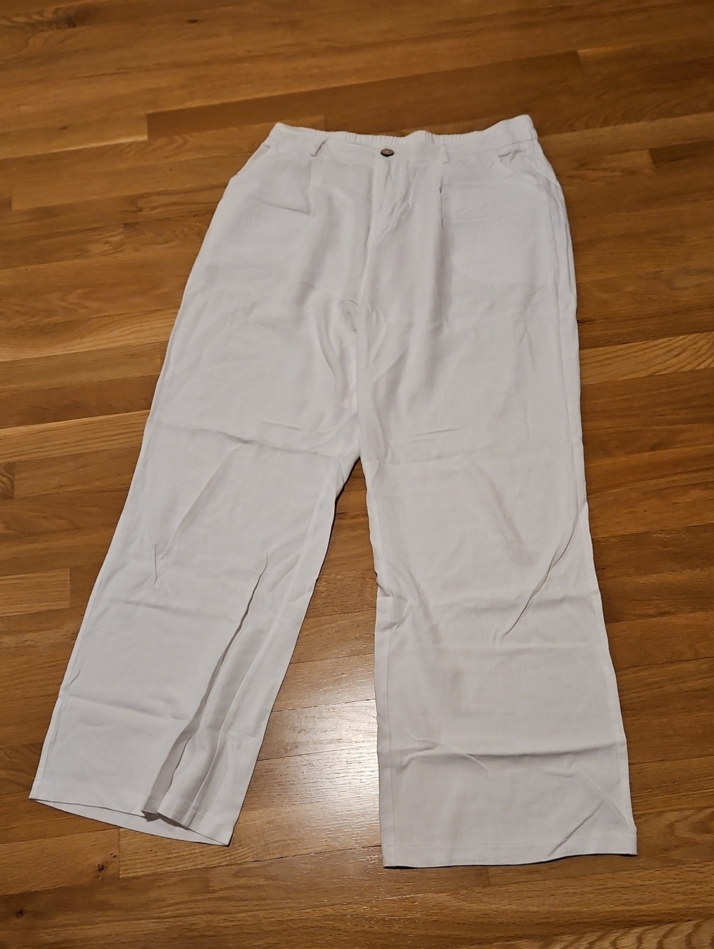 Women's White Wide-Leg Linen Pant